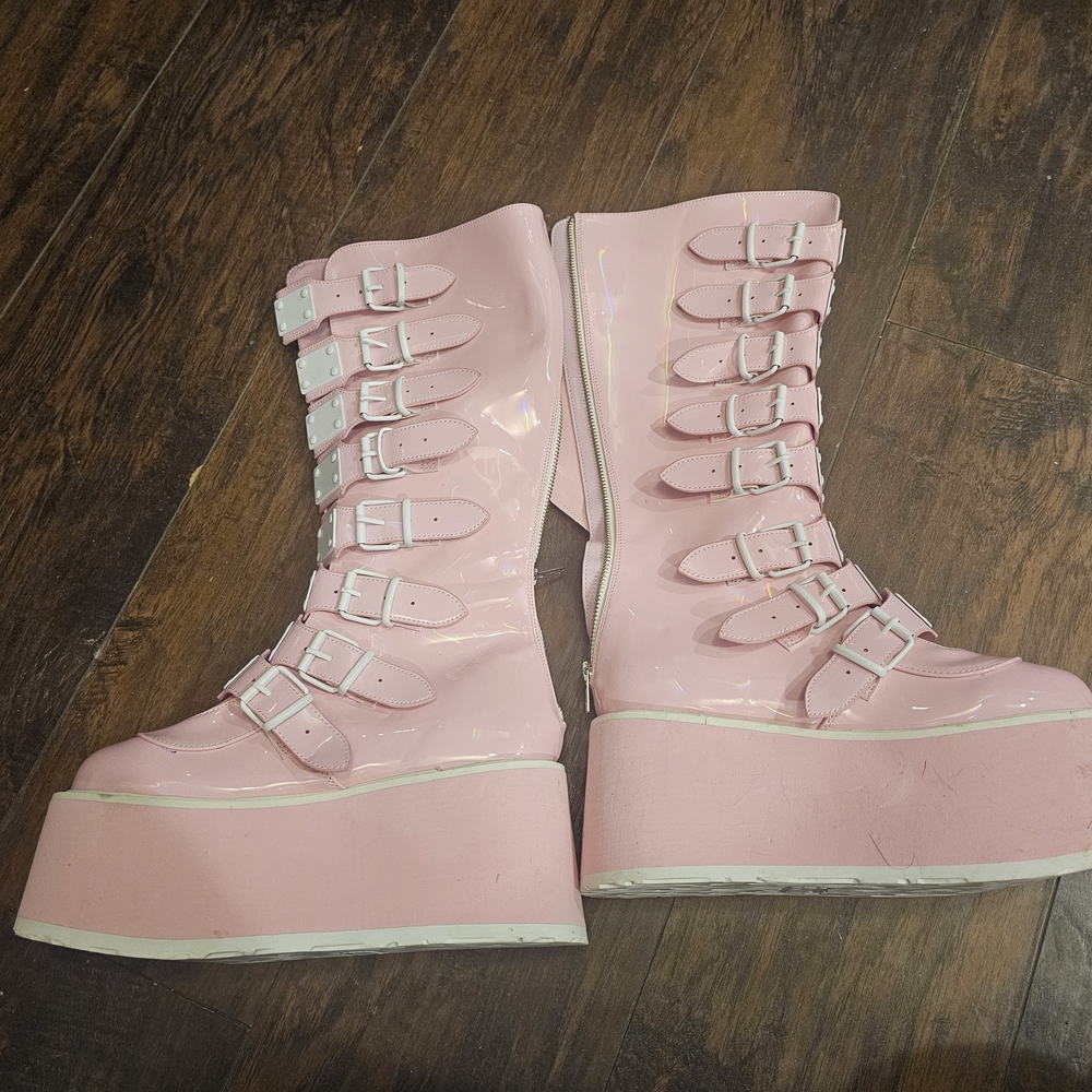 Pink Platform Buckle Boots